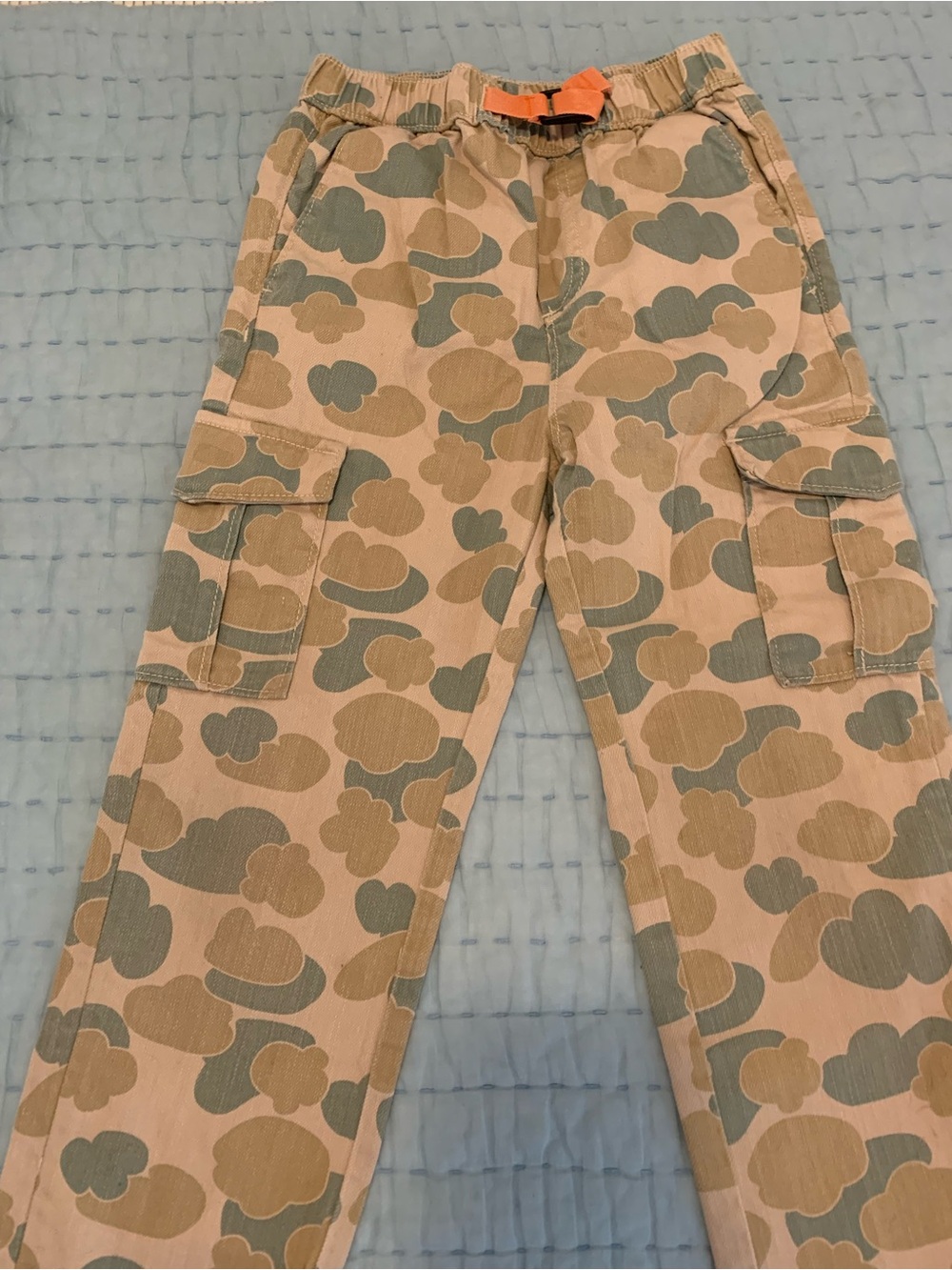 Hanna Andersson Tan Olive Camouflage Cargo Joggers with Orange Drawcord 6-7 Y